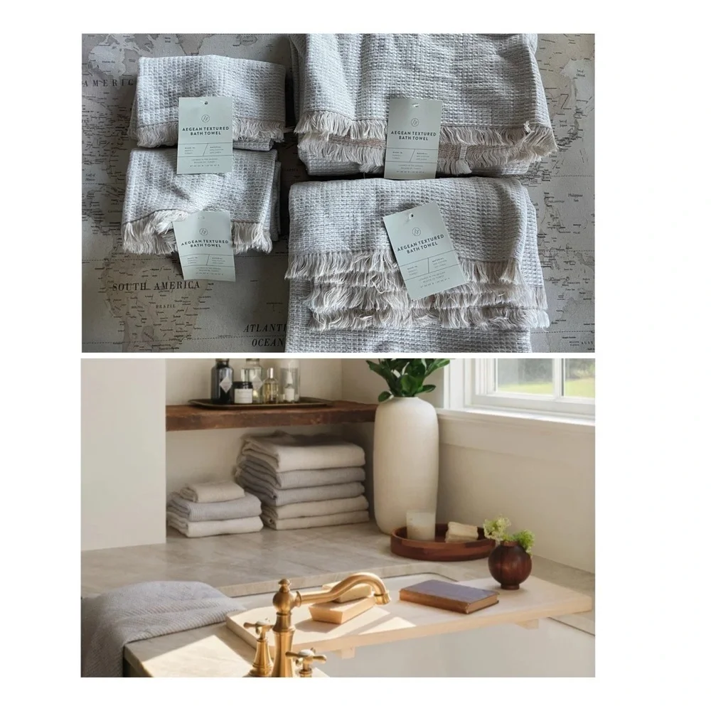 🆕The Citizenry Aegean Tan Textured Bath Sheets (2) with Hand Towels (2) Linen